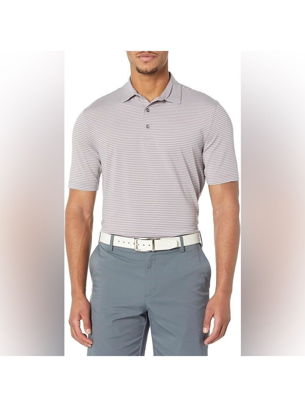 Men’s Greg Norman Grey & White Stripe Golf PlayDry Size Medium!
